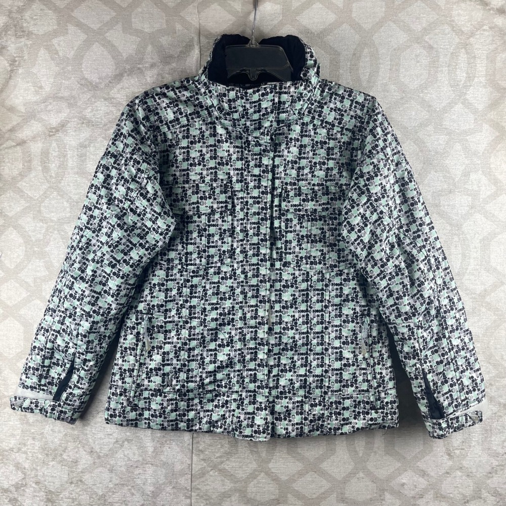 Nordica Junior Ski Jacket Girls Medium Green Floral Padded Insulated Winter Coat